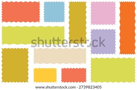  Zigzag and colorful Shapes. Cloudy wave curve edge frame vector set. Cloudy wave curve edge frame vector set colorful wavy edge frames. vector illustration. 