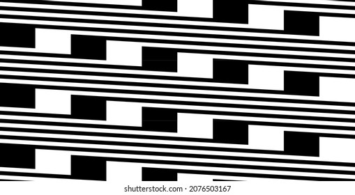 Zig-zag creative background. Black white striped seamless pattern. Op art, optical illusion. Vector texture.