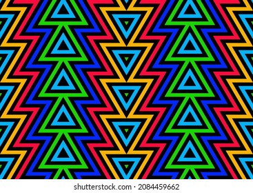 Zig-zag creative background. Multi-colored striped seamless pattern. Bright and colorful modern vector texture. Op art. 