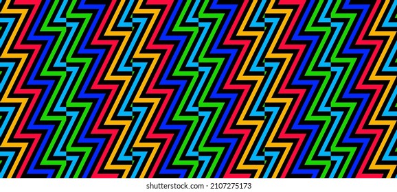 Zig-zag creative background. Multi-colored striped seamless pattern. Bright and colorful modern vector texture. Op art. 
