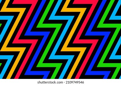 Zig-zag creative background. Multi-colored striped seamless pattern. Bright and colorful modern vector texture. Op art. 