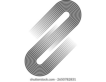 Ziguezague. Faixa curva. Padrão de vetor de linhas paralelas pretas em um plano de fundo branco em estilo retrô. Elemento de design para publicidade, embalagem, roupas esportivas. Vetor desportivo de fundo. Concorrência.