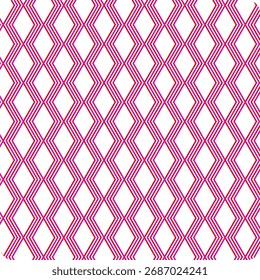 Cuadrícula de diamante en zigzag que repite líneas geométricas en rosa y rojo. Fondo de Vector de patrón moderno.