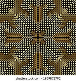 Zigzag and dotted lines colorful seamless pattern. Abstract grunge ornamental vector background. Geometric repeat golden backdrop. Doodle zig zag lines, shapes. Ornate textured halftone ornaments.