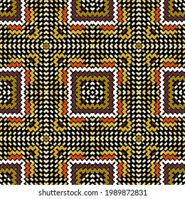 El zigzag y las líneas punteadas colorido patrón sin costuras. Resumen del fondo vectorial cuadrado de grunge. Repetición geométrica al estilo étnico tribal. Líneas de zag de cremallera de Doodle, formas. Colocar adornos texturados.