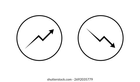 Auf- und Abwärtspfeilsymbol zicken. Symbol für Gewinn- und Verlustentwicklung in Kreisform