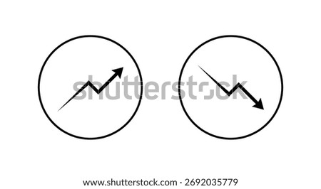 Zigzag up and down arrow icon. Profit and loss trend symbol in circular outline