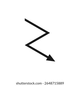 Zigzag downward arrow. Vector illustration. A curved arrow with sharp angles points down.