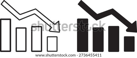Zigzag downward trending bar graph with arrow icon black and white chart decrease