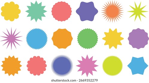 Conjunto de círculo de borde en zigzag. Etiqueta engomada de Sunburst, Formas del círculo de la silueta y de la estrella formaron la etiqueta del Precio, sello redondo, descuento, etiqueta de la venta, pegatinas. Elementos para decoración. Ilustración vectorial.