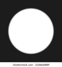 Zigzag edge circle shape border frame. An empty white circular outline with jagged edges on a black background.