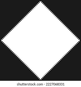 Zigzag edge diagonal square border frame. An angled shape with jagged edges. Isolated on a white background.