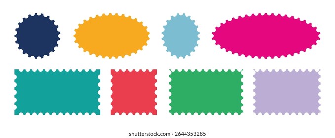  Zigzag edge frame. Different size frames. Zigzag shape. Silhouette stickers circle, square, oval and rectangle labels. element set with zigzag edges. Vector collection.