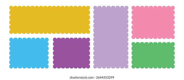  Zigzag edge frame. Different size frames. Zigzag shape. Torn paper, jagged rectangular shape box element set with zigzag edges. Vector collection.