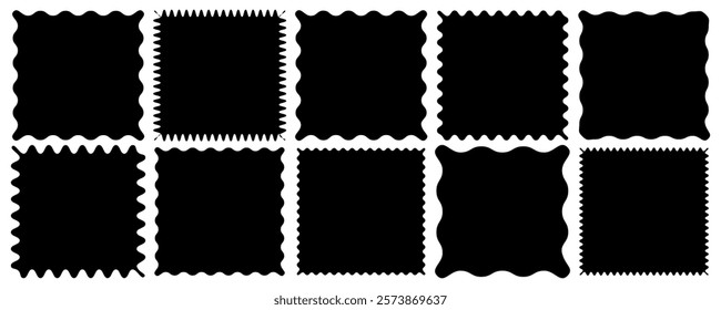  Zigzag edge. Geometric shapes with scallop and zigzag edges set. Torn paper, jagged rectangular shape box element set with zigzag edges EPS 10 labels, isolated on white background.