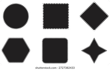 Zigzag Edge Geometric Shapes Set - Black Abstract Icons for Creative Design