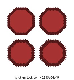 Zigzag edge octagon frame red icons. A group of 4 octagons with jagged inside and outside edges. Isolated on a white background.