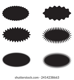 Zigzag Edge oval Shapes Icon collection. Set of Wavy edge oval shapes and icon on white background.