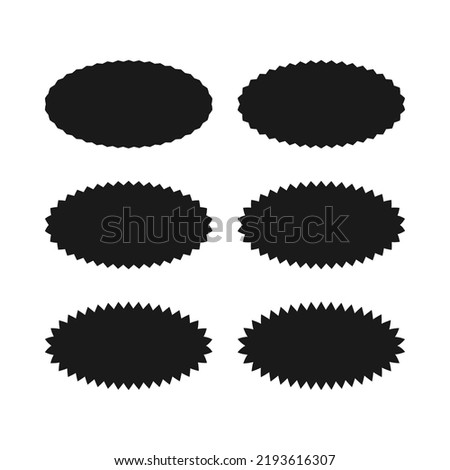 Zigzag edge oval shapes icon set. A group of 6 ovals with jagged edges. Isolated on a white background.