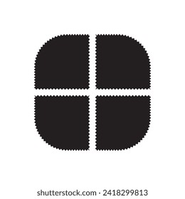 Zigzag edge quartered circle icons. quadrant shapes with set of 4 black  jagged edges. Isolated on a white background.