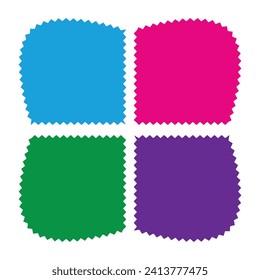 Zigzag Edge Quartered CMYK Squircle Shapes in four colors,tshirt design.