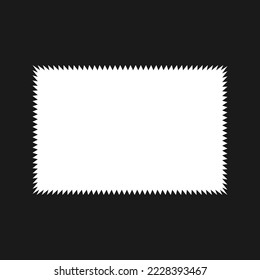 Zigzag edge rectangle shape border frame. An empty white rectangular outline with jagged edges on a black background.