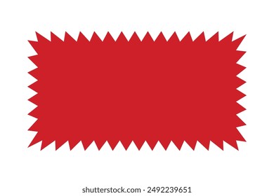 Zigzag edge rectangle shape red icon. A rectangular symbol with jagged edges. Isolated on a white background.