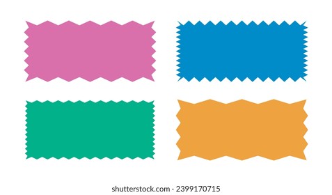 Zigzag edge rectangle shapes collection. Colorful Jagged sticker or stamp set with wavy edges