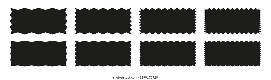 Zigzag edge rectangle shapes collection. Jagged sticker or stamp set with wavy edges