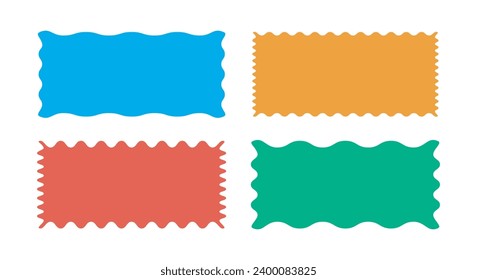 Zigzag edge rectangle shapes collection. Colorful Jagged sticker or stamp set with wavy edges