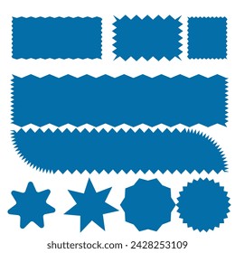  Zigzag edge rectangle shapes collection. Jagged sticker or stamp set with wavy edges