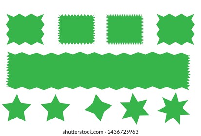 Zigzag edge rectangle shapes collection. Jagged sticker or stamp set with wavy edges	
