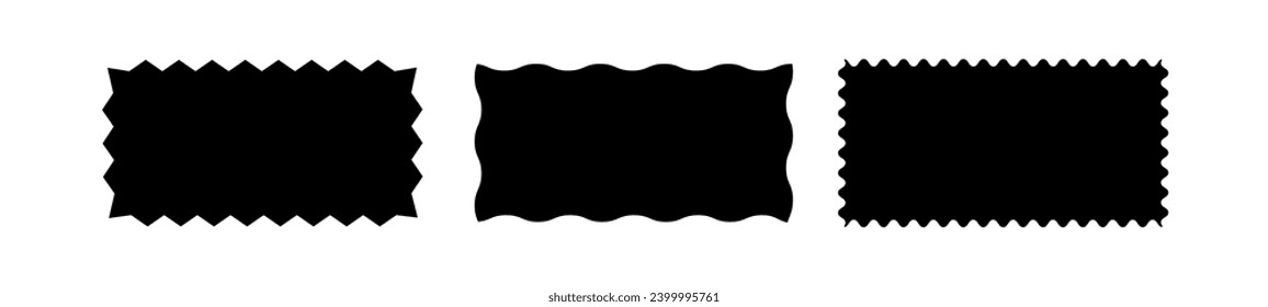 Zigzag edge rectangle shapes set isolated on white background. Vector illustration.