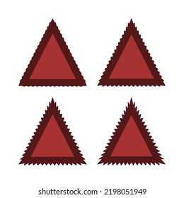 Zigzag edge red triangle stroke shapes. A group of 4 triangular shapes with dark, jagged outside edges and varying degrees of thickness. Isolated on a white background.
