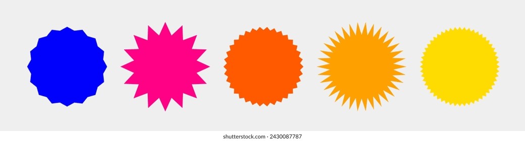 Zigzag edge round shapes collection. Colorful Jagged sticker or stamp set with wavy edges