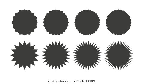 Zigzag edge round shapes collection. Jagged sticker or stamp set with wavy edges