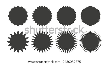 Zigzag edge round shapes collection. Jagged sticker or stamp set with wavy edges