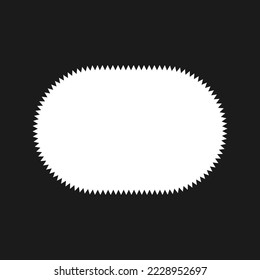 Cadre rectangle de bordure arrondi de l'arête du zigzag. Un contour blanc rectangulaire vide avec des arêtes déchiquetées sur fond noir.