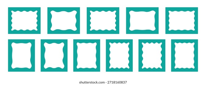 Borda em ziguezague e borda em vieira. Quadro da borda da onda. Rabiscar bordas onduladas. Forma de retângulo com bordas em ziguezague. Ilustração vetorial.	