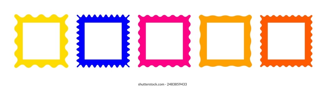 Zigzag edge square frames collection. Colorful Jagged sticker or stamp set with wavy edges