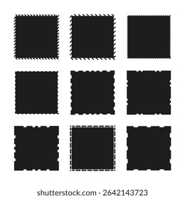 Zigzag edge square. Jagged box icon. Vector black shape. Geometric outline figure.