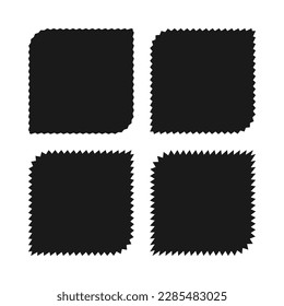 Zigzag edge square leaf icon set. A group of 4 squared shapes with 2 round corners and jagged edges. Isolated on a white background.