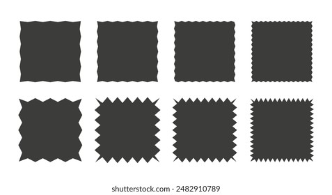 Zigzag edge square shapes collection. Jagged sticker or stamp set with wavy edges