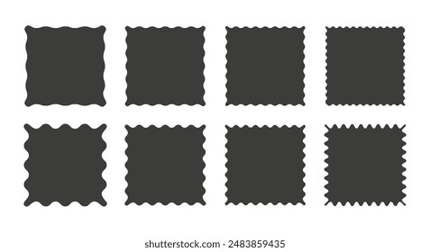 Zigzag edge square shapes collection. Jagged sticker or stamp set with wavy edges