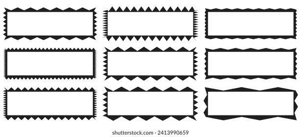 Zigzag edge square shapes icon set. A group of 4 squared shapes with jagged edges. Isolated on a white background.