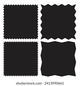 Zigzag edge square shapes icon set. A group of 4 squared shapes with jagged edges. Isolated on a white background.