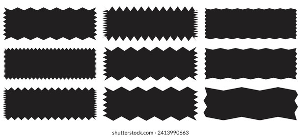 Zigzag edge square shapes icon set. A group of 4 squared shapes with jagged edges. Isolated on a white background.