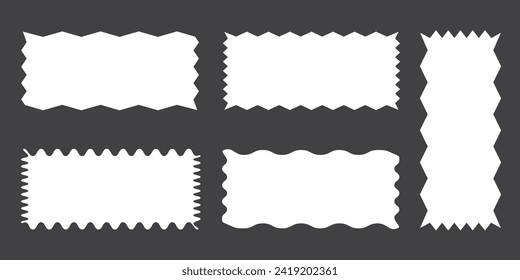 Zigzag edge square shapes icon set. A group of 4 squared shapes with jagged edges. Isolated on a white background. Zigzag frame. 11:11 