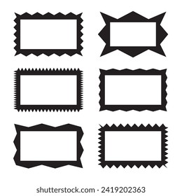 Zigzag edge square shapes icon set. A group of 4 squared shapes with jagged edges. Isolated on a white background. Zigzag frame. 11:11 