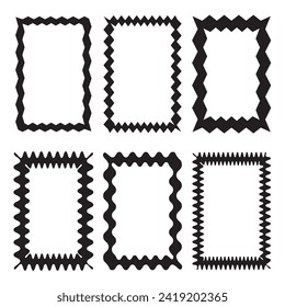 Zigzag edge square shapes icon set. A group of 4 squared shapes with jagged edges. Isolated on a white background. Zigzag frame. 11:11 